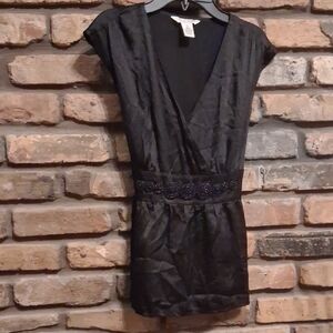 White House Black Market Black Wrap Cap Sleeve Blouse